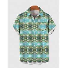 Full-Print Beach Style Coconut Trees And Sea Printing Men's Short Sleeve Shirt