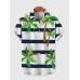 Full-Print Cartoon Strip and Coconut Tree Printing Printing Men's Short Sleeve Shirt