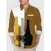 White & BrownGreen Stitching Art Bottles Printing Breast Pocket Men's Long Sleeve Shirt