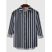 Vertical Stripe Black And ShadeBlue Stitching Button Down Men's Long Sleeve Shirt