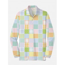 Plaid Series Lively Color Plaid Stitching Printing Men‘s Long Sleeve Polo